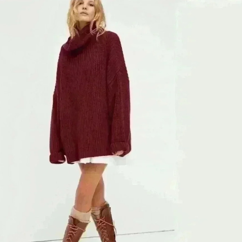 Free People Oversized Cowl Neck Sweater Dress in Wine